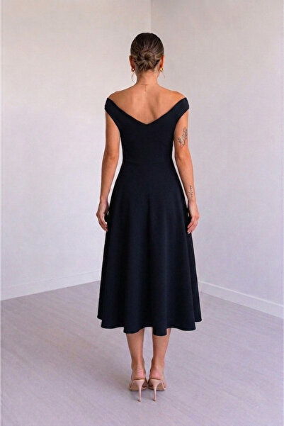 JANES Women's Short Sleeve Double Breasted Collar Crepe Dress - Stylish Midi Length Dress with Flared Skirt for Special Occasions