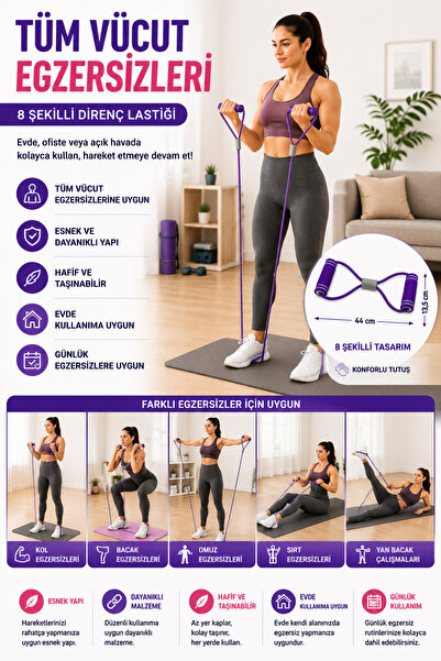 OpenCity Pilates Resistance Band 8-Shaped Exercise Band Home Sports Fitness S...