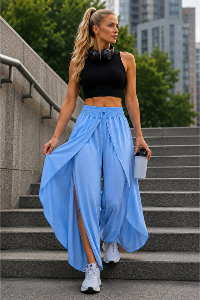 LOA Women's pants, salvar style, side slit, maxi skirt effect, ONESIZE, elast...