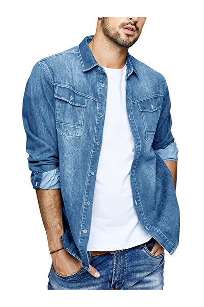 OEM Light Blue Denim Shirt, Loose Fit, Long Sleeve for Men XL