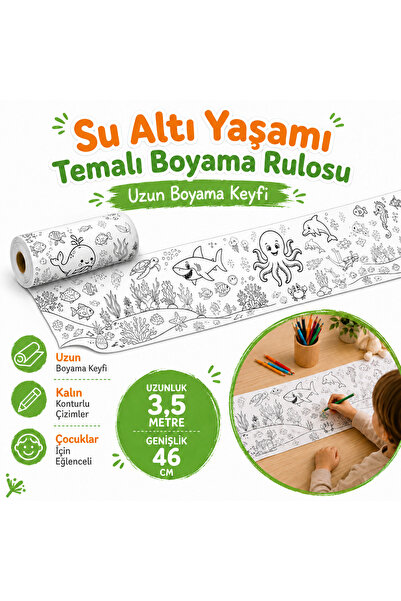 AHDTOPTAN Su Altı Yaşamı Temalı Boyama Rulosu 46 cm x 3,5 Metre | Uzun Boyama Kağıdı