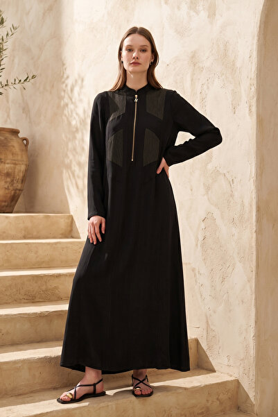 Nuss Front Half Zipper Detail Dress 2029 Black