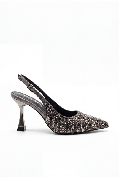 Assortie Glitz Taşlı Arkası Açık Kadeh Topuklu Ayakkabı Gece Ve Abiye Stiletto 9CM