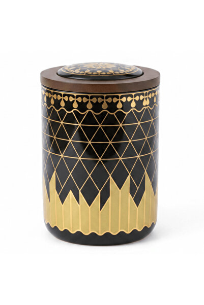 AKDC Black & Gold Ceramic Canister with Lid | 15×10 cm