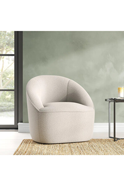 homejoyz Boucle and Suede Wood Chair - Beige - 52X66X69 cm