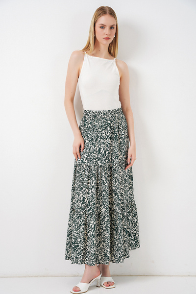 Merterium Women's Patterned Long Skirt 1468 - Emerald Green