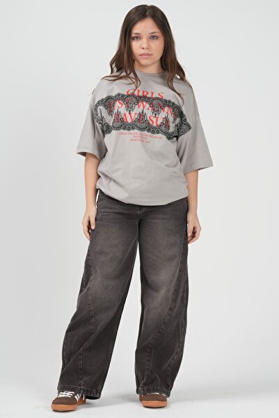 HayKids Hay Kids Girls Oversize majica sa printom, siva i bela, udoban kroj, ...