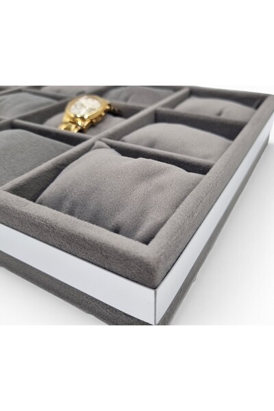 DİJİTAL ÇARŞI MAĞAZACILIK 12-Piece Watch Tray Watch Organizer Gray Gray Padded Silver Patterned