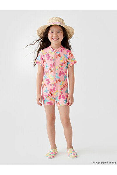 LC Waikiki Pink Butterfly Printed Girls' Swimsuit