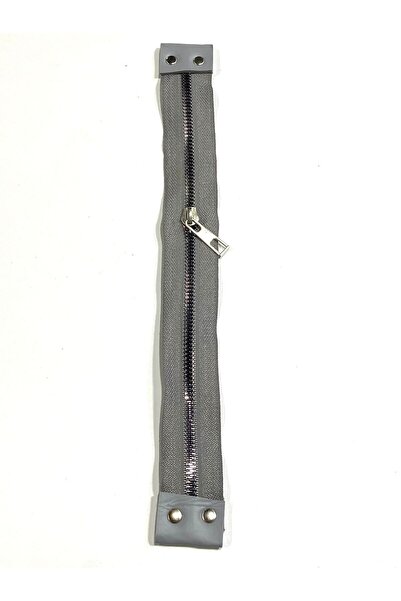 karantuhafiye Bag Zipper / Bag Zipper with Leather Detail / 40 cm / Gray