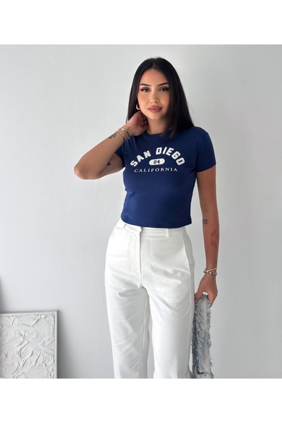 Budan Export Women's San Diego California Letter Printed Crew Neck Short Slee...