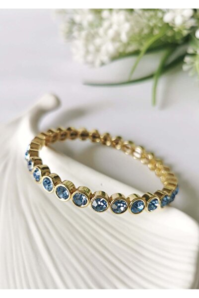 Halley Concept Blue crystal stone steel bracelet - elastic gold design