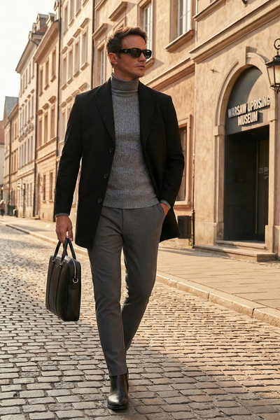 Buratti Slim Fit Lapel Collar Lined Cashmere Coat Men's Coat 584K1217