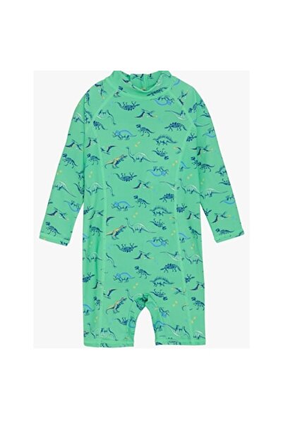 OEM Boys' swimsuit, CareTec, green with dinosaurs, long sleeve, 104 cm