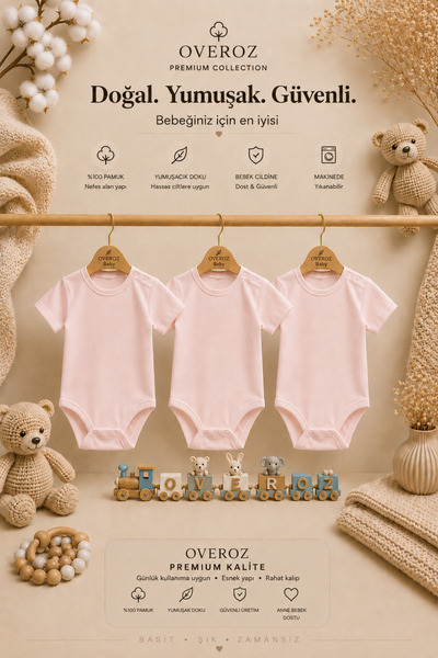 Overoz 3-Piece Pink Short Sleeve Baby Bodysuit Set for Girls with Snap Fasteners