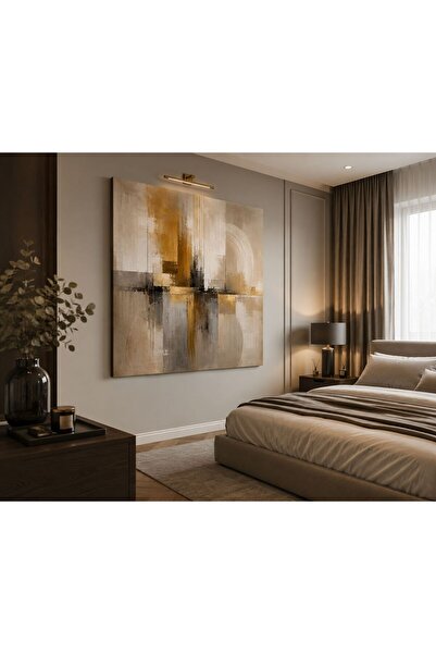 Genel Markalar Golden Geometry Kare Soyut Kanvas Tablo – Bej, Krem, Gri ve Al...