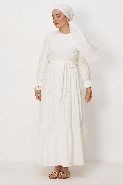 Alvina Belted Cotton Embroidered Dress 46685