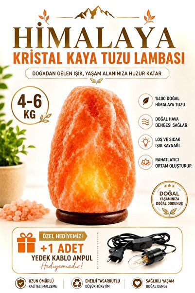 ANADOLU HASAT Himalaya Kristal Kaya Tuzu Lambası 4-6 Kg + Yedek Kablo ve Ampu...