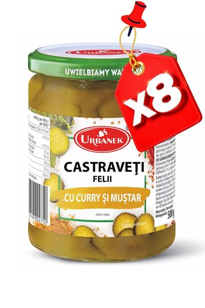 URBANEK Cucumber slices, with mustard and curry, 500g x8