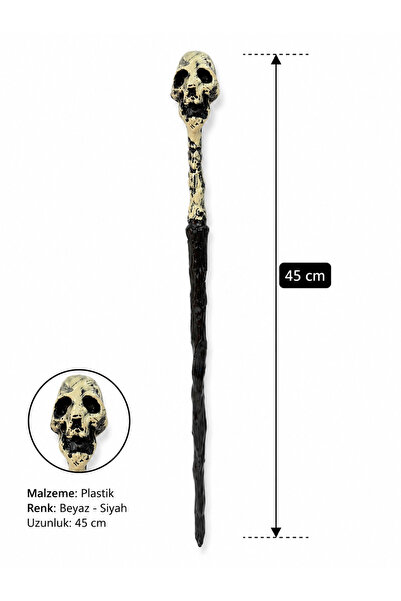 PARTİPORT Halloween Kuru Kafa Detaylı Cadı Asası 45 Cm Kostüm Aksesuarı Parti...