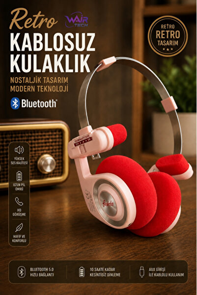Wair Teknoloji Retro Bluetooth Kulaklık Yetişkin ve Çocuk Kablosuz 5.3 Katlan...