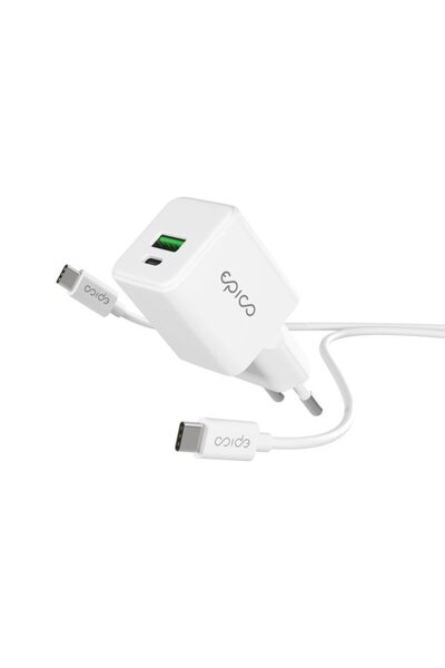 Epico UltraBoost GaN 20W Duvar Şarj Cihazı EA20 (1.2m USB-C Kablolu) - Beyaz