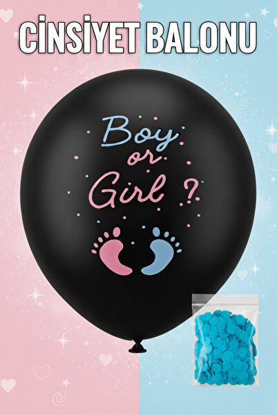 NEWPARİ Boy or Girl Cinsiyet Belirleme Balonu Siyah Büyük Boy 27 İnç (Mavi Pu...
