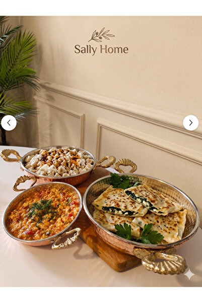 Sally Home طقم مقلاة نحاسية سميكة مطروقة 3 قطع 16-18-20 سم 450 جرام-500 جرام-...