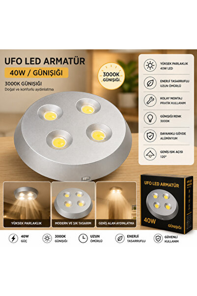Cata 40W UFO LED Armatür 3000K Günışığı Modern Tavan Lambası Enerji Tasarrufl...