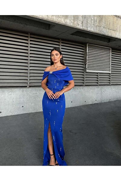 Modafeminen Rochie lungă de seară din țesătură elastică Saks, cu fundă și det...