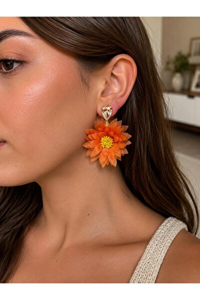 GK LUXURY & FASHION Flower Design Earrings, Hanging Earrings, Orange, Pink, W...
