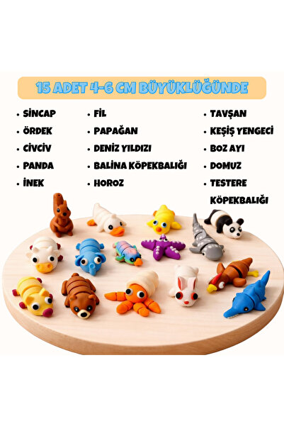 Tavşan Yumi Hareketli Hayvan Figürlü Oyuncak Anahtarlık 15'li Set / 4-7 cm Bü...