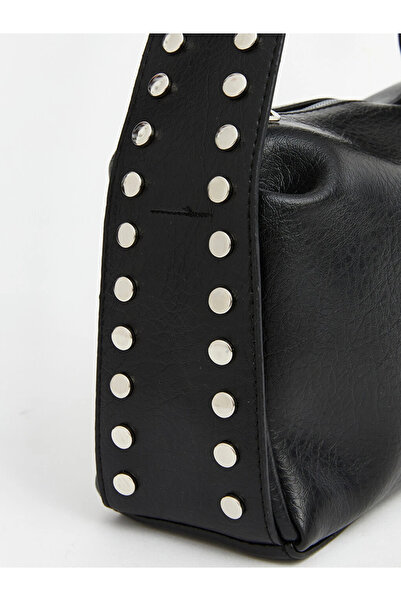 LC Waikiki Black Leather Look Women's Shoulder Bag with Staple Detail