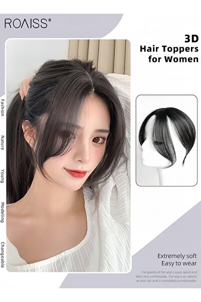 ROAISS 3D Hair Toppers for Women, Air Bangs with Clips on in French Style, Ha...