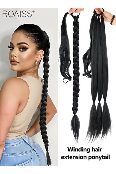 ROAISS DIY Braided Ponytail Extension Long with Hair Band Elastic Wrap Natura...