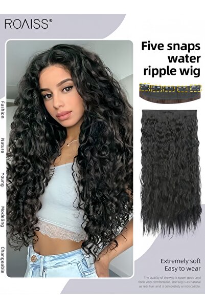 ROAISS Clip in Hair Extensions One Piece Curly Hair Extension with 5 Clips He...