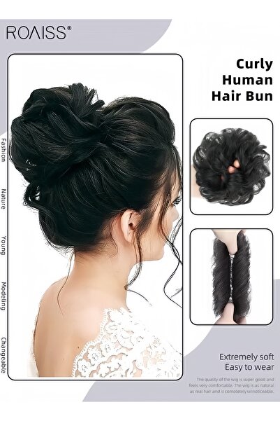 ROAISS Curly Human Hair Bun Real Updo Hairpiece Stretchy Scrunchie Elegant Ch...