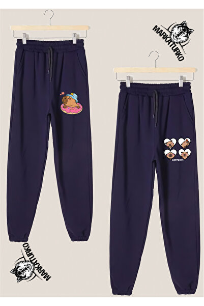 MarkaTurko Capybara Special Design 2-Piece Navy Blue Seasonal Bottom Sweatpants