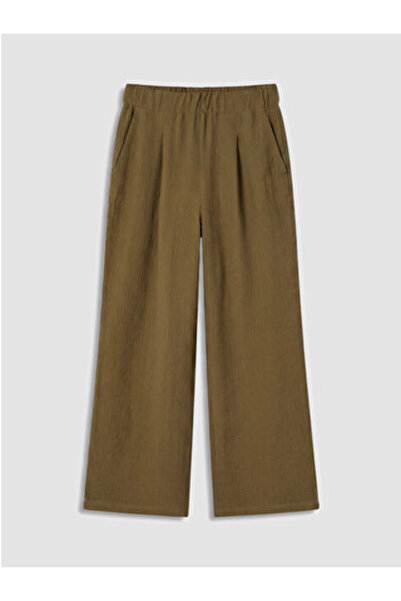 LC Waikiki New Season Khaki Textured Women's Trousers with Elastic Waist