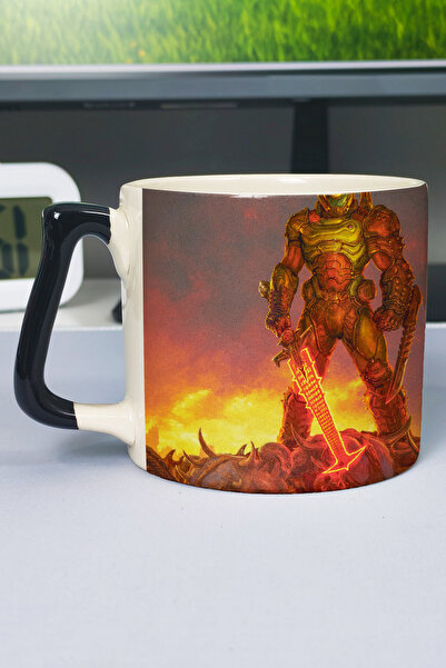 ZipZap كوب سيراميك فاخر مطبوع عليه DOOM (قطعة واحدة) بمقبض أسود خاص V4D