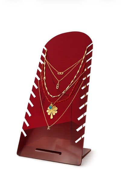 ÇAKRA Plexiglass Necklace Stand - Jewelry Organizer - Transparent Red Display Holder - Jewelry Display Stand 14X30Cm