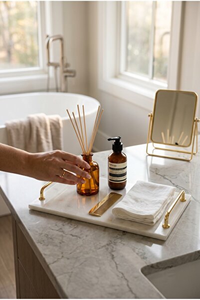 Akayev Marble White Aura Gold 30X20 cm Tray