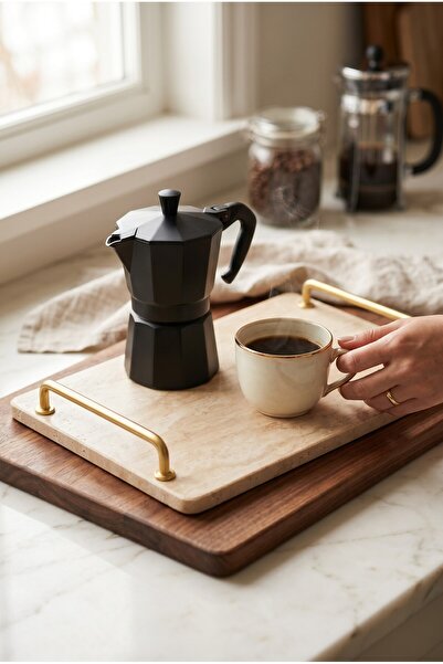 Akayev Travertine Aura Matte Gold 30X20 cm Tray