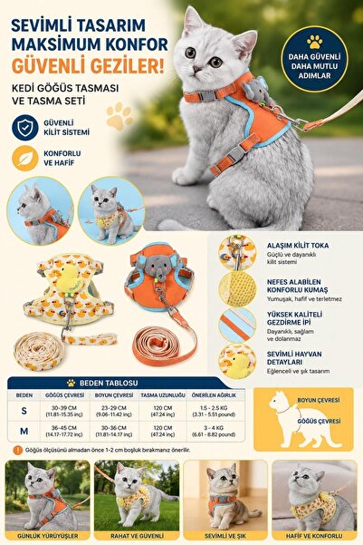 Floria Cat Chest Harness and Leash Set |   Anti-Escape, Adjustable, Breathabl...