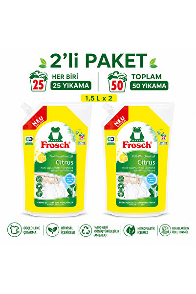 Frosch Beyaz ve Açık Renkli Çamaşırlar İçin Sıvı Deterjan Yedeği Limon Ferahl...