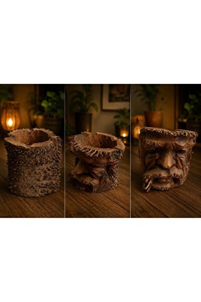 Hd Marketim Hand Carved Natural Log Ashtray Decorative Tabletop Design