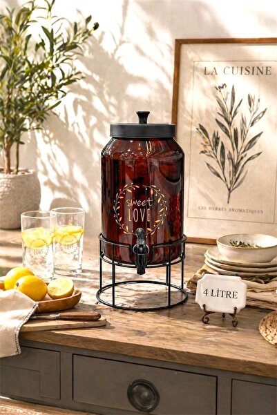 Akkoyunlu home Standlı Cam İçecek Sebili - Musluklu Amber Limonata ve Su Dağı...