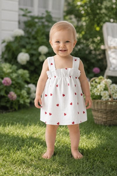 Minytrendy Baby Girl Kids Strap Muslin Dress 100% Cotton Summer Outfit Double Layer