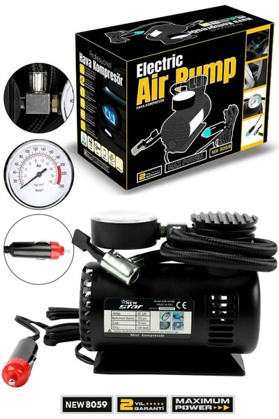 Newstar 12 V MİNİ ÇAKMAKLIK HAVA KOMPRÖSÖRÜ TOP MOTOR BİSİKLET HAVA ŞİŞİRME 2...