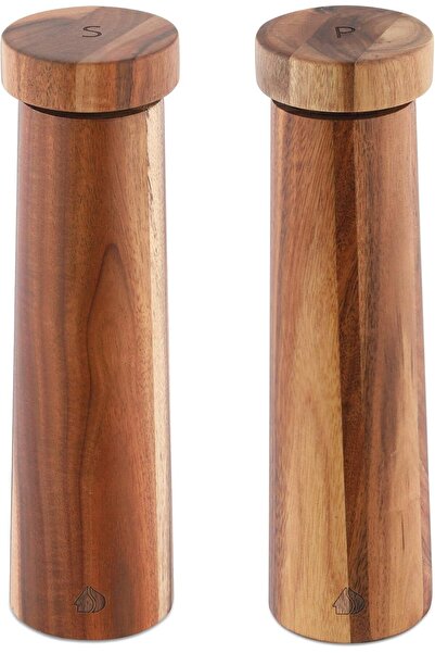 Navaris Set of 2 pepper/salt grinders, made of acacia wood, adjustable cerami...